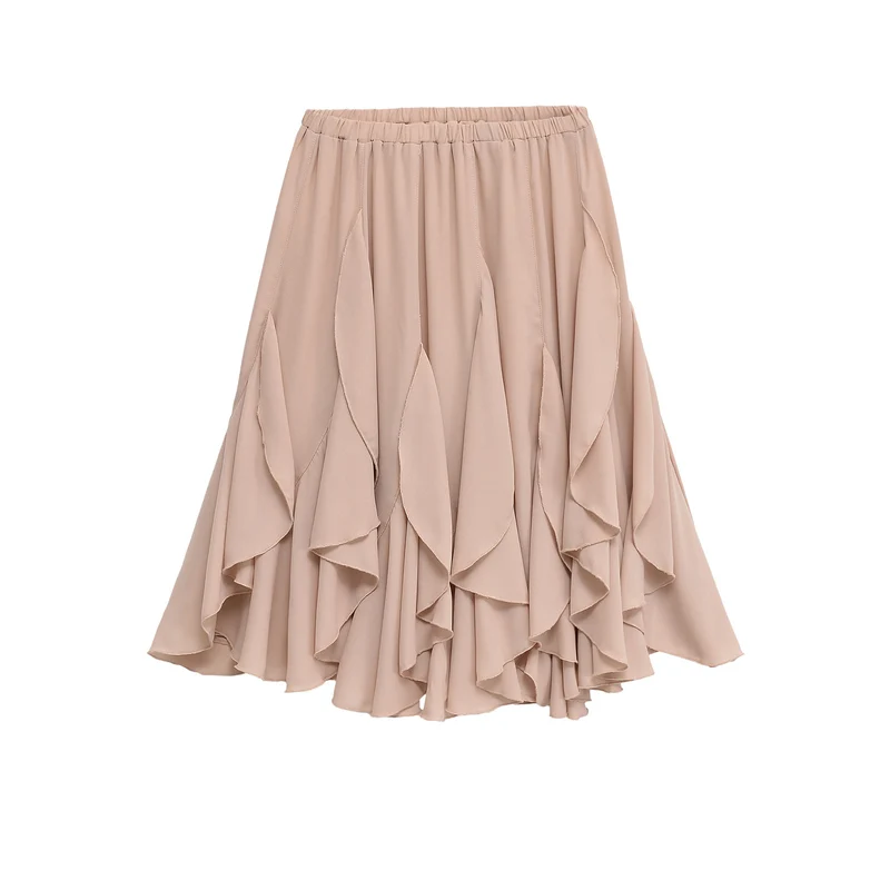 Damen Midirock mit stufigen Volants und elastischem Bund Drune