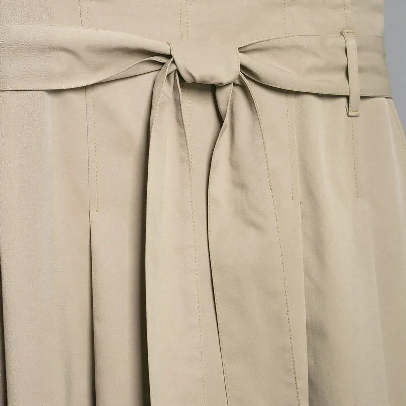 Damen Midirock mit hoher Taille, weitem Godet-Schnitt und Bindegürtel Drune