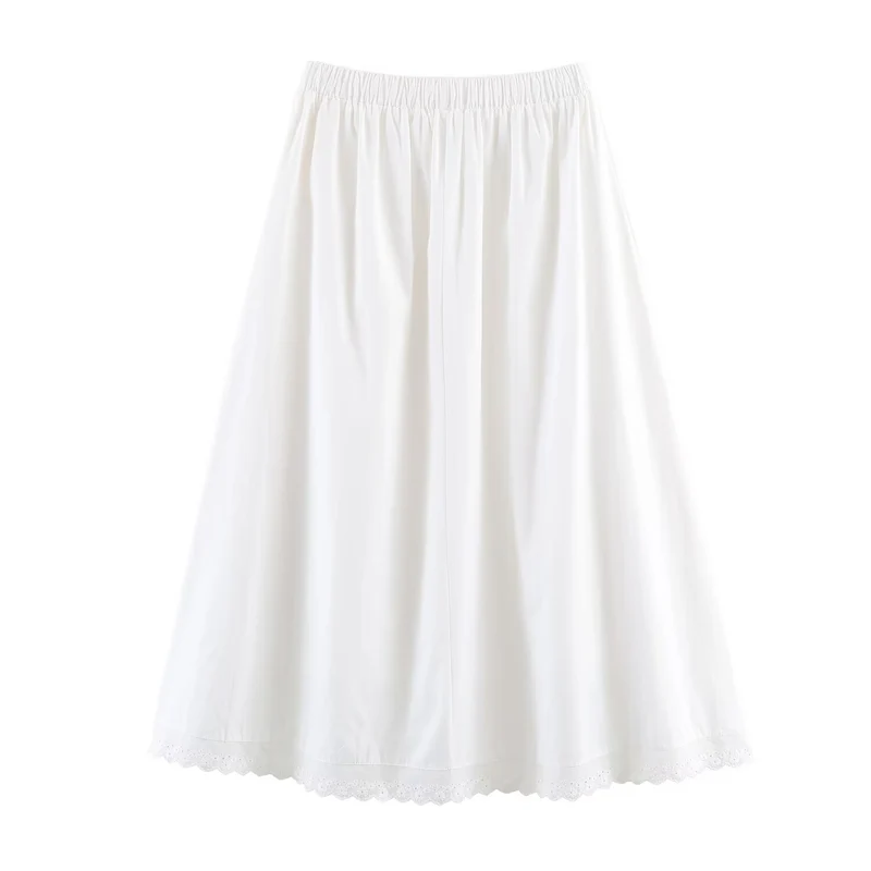 Damen Midirock mit elastischem Bund, Plissee-Details und besticktem Spitzenbesatz Drune