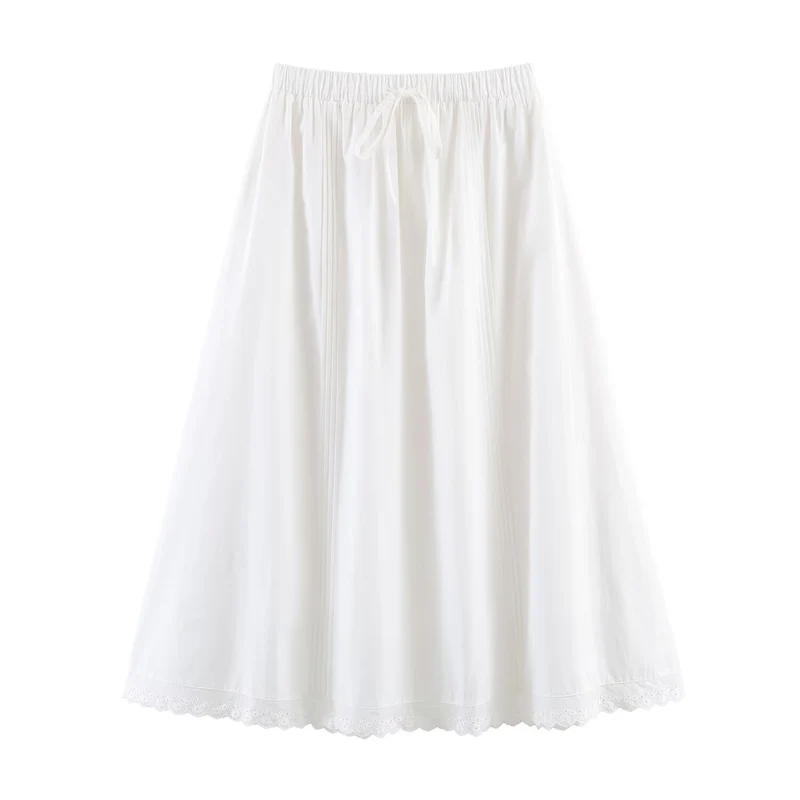 Damen Midirock mit elastischem Bund, Plissee-Details und besticktem Spitzenbesatz Drune