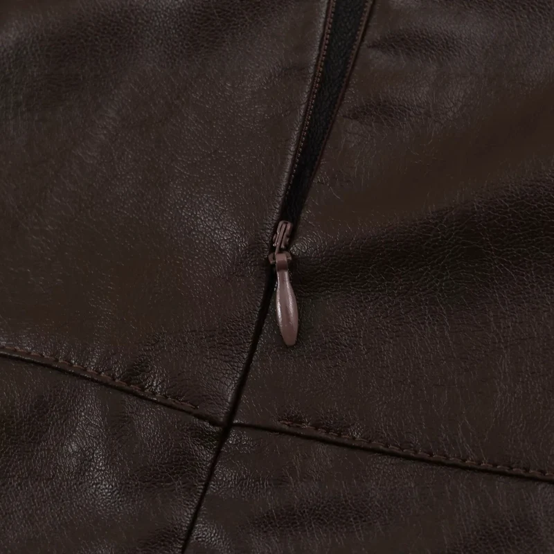 Damen Midirock aus Kunstleder mit hoher Taille und ausgestellter A‑Linie Drune