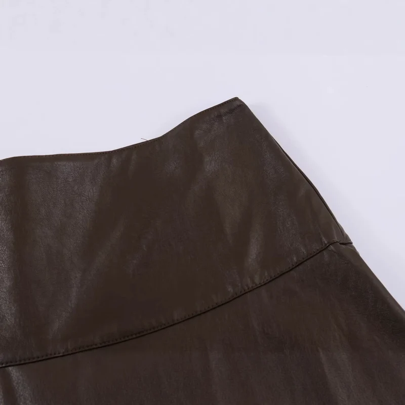 Damen Midirock aus Kunstleder mit hoher Taille und ausgestellter A‑Linie Drune