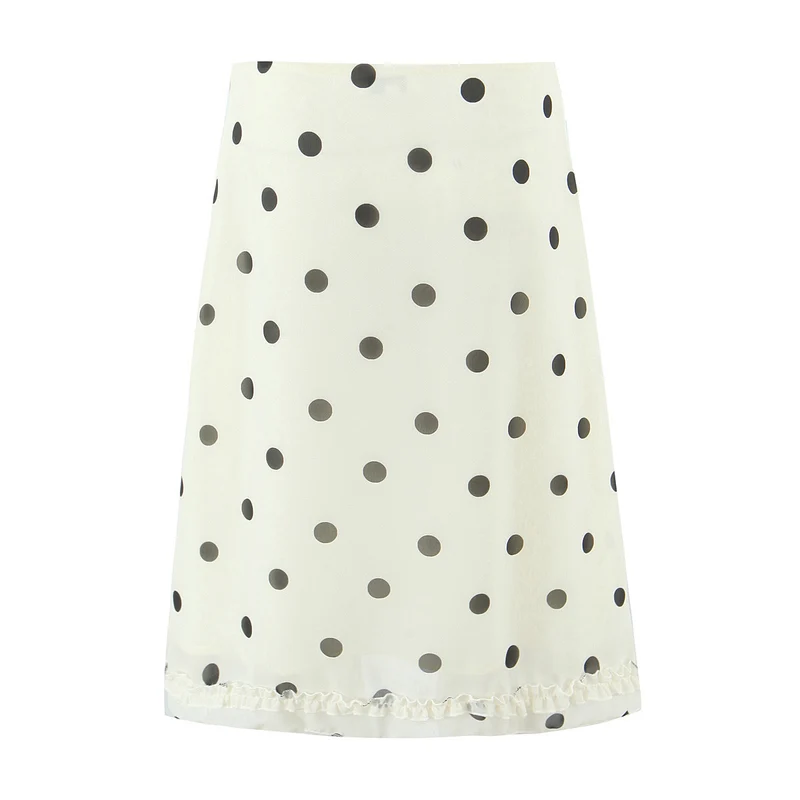 Damen Midirock aus fließendem Chiffon mit Polka‑Dot und Volantbesatz Drune
