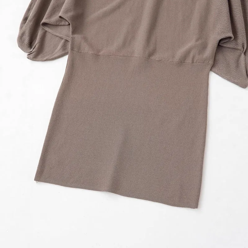 Damen Midikleid mit weitem Poncho-Oberteil und Ballonärmeln Drune