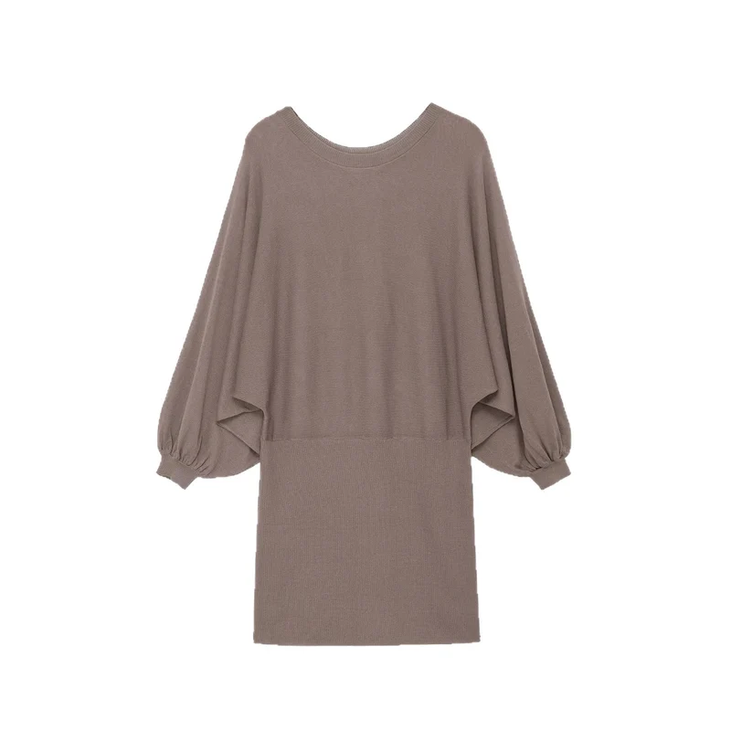 Damen Midikleid mit weitem Poncho-Oberteil und Ballonärmeln Drune