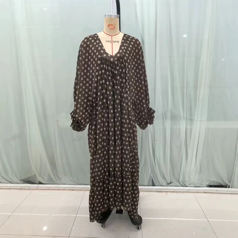 Damen Midikleid mit Volantstufen, Ballonärmeln und V-Ausschnitt Drune