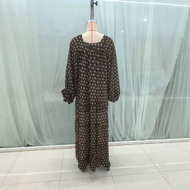 Damen Midikleid mit Volantstufen, Ballonärmeln und V-Ausschnitt Drune