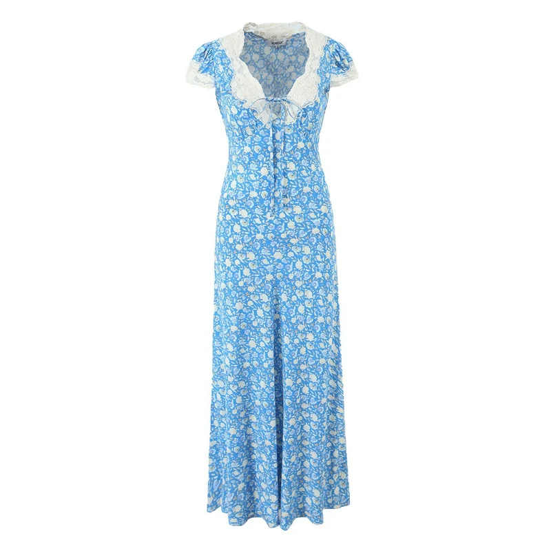 Damen Midikleid mit tailliertem Korsagenoberteil und Spitzendetail Drune