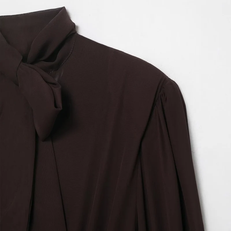 Damen Midikleid mit Schleifenkragen und plissierten Ballonärmeln Drune