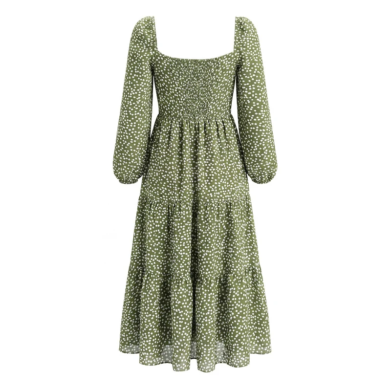 Damen Midikleid mit quadratischem Ausschnitt, gerafftem Rückenteil und Stufenrock Drune