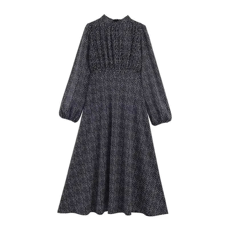 Damen Midikleid mit geraffter Brustpartie und weiten Ballonärmeln Drune