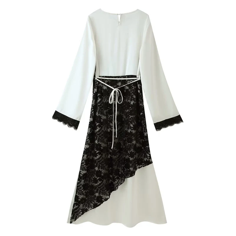 Damen Midikleid mit asymmetrischem Spitzenbesatz und Glockenärmeln Drune