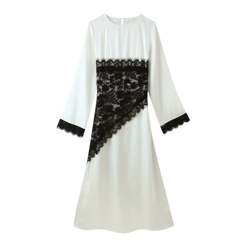 Damen Midikleid mit asymmetrischem Spitzenbesatz und Glockenärmeln Drune