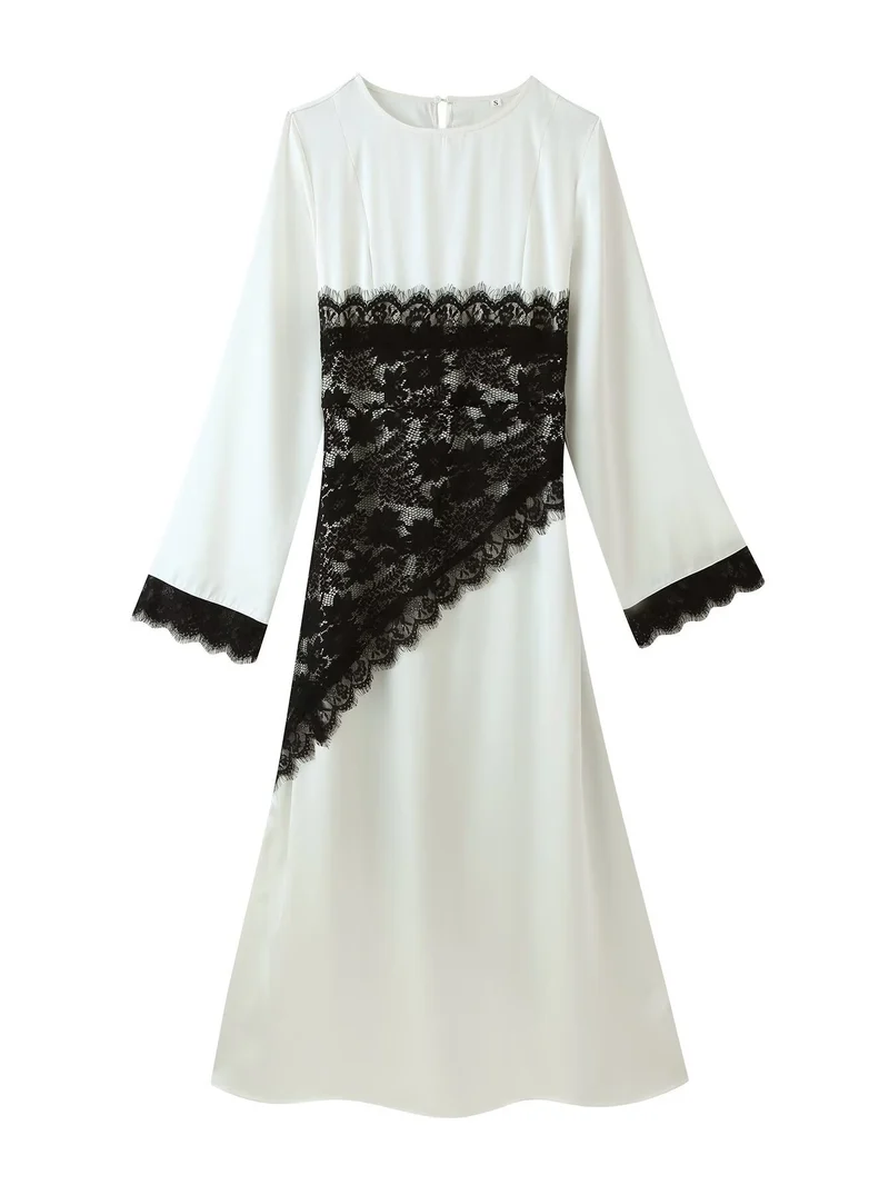 Damen Midikleid mit asymmetrischem Spitzenbesatz und Glockenärmeln Drune