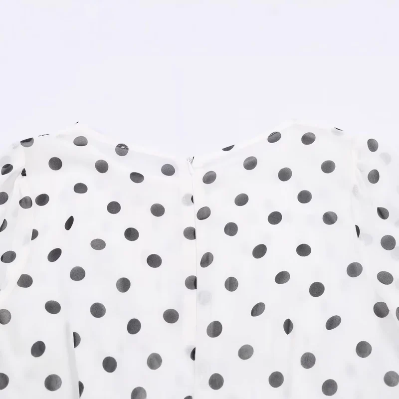Damen Midikleid im Retro-Punkte‑Look mit taillierter Schnittführung und Ballonärmeln Drune