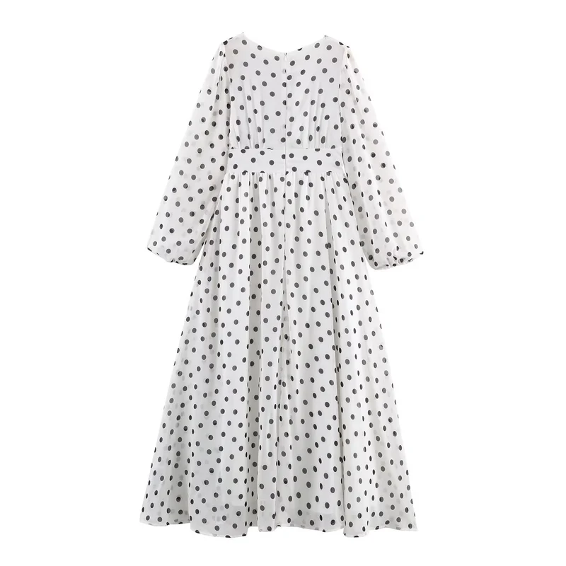 Damen Midikleid im Retro-Punkte‑Look mit taillierter Schnittführung und Ballonärmeln Drune