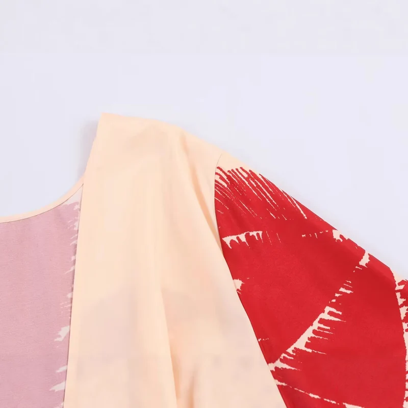 Damen Midikleid im Kimono‑Stil mit weitem Glockenärmel und tropischem Palmendruck Drune