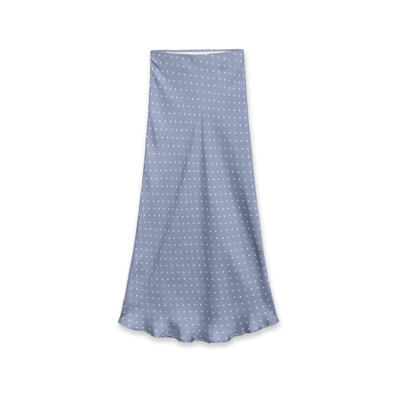 Damen Midi-Rock aus Satin im A-Linien-Schnitt mit hoher Taille und Polka-Dot-Print Drune