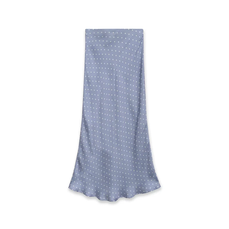 Damen Midi-Rock aus Satin im A-Linien-Schnitt mit hoher Taille und Polka-Dot-Print Drune