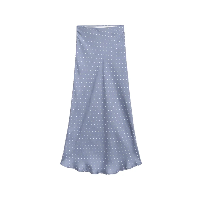 Damen Midi-Rock aus Satin im A-Linien-Schnitt mit hoher Taille und Polka-Dot-Print Drune