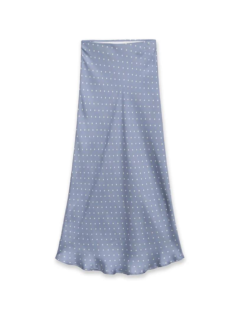 Damen Midi-Rock aus Satin im A-Linien-Schnitt mit hoher Taille und Polka-Dot-Print Drune