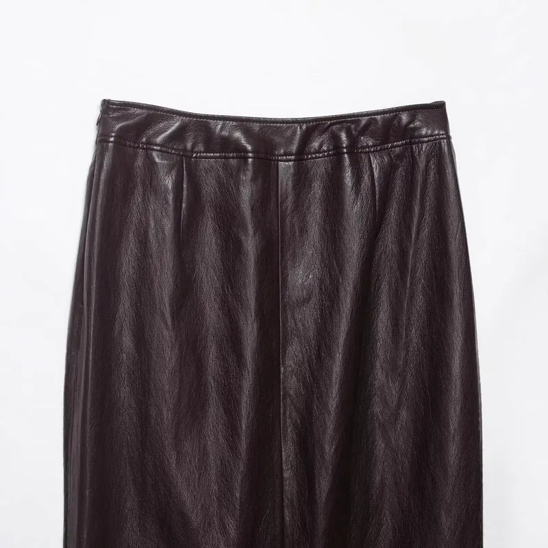 Damen Midi-Lederrock mit geradem Schnitt und seitlichem Reißverschluss Drune