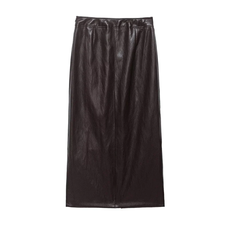 Damen Midi-Lederrock mit geradem Schnitt und seitlichem Reißverschluss Drune