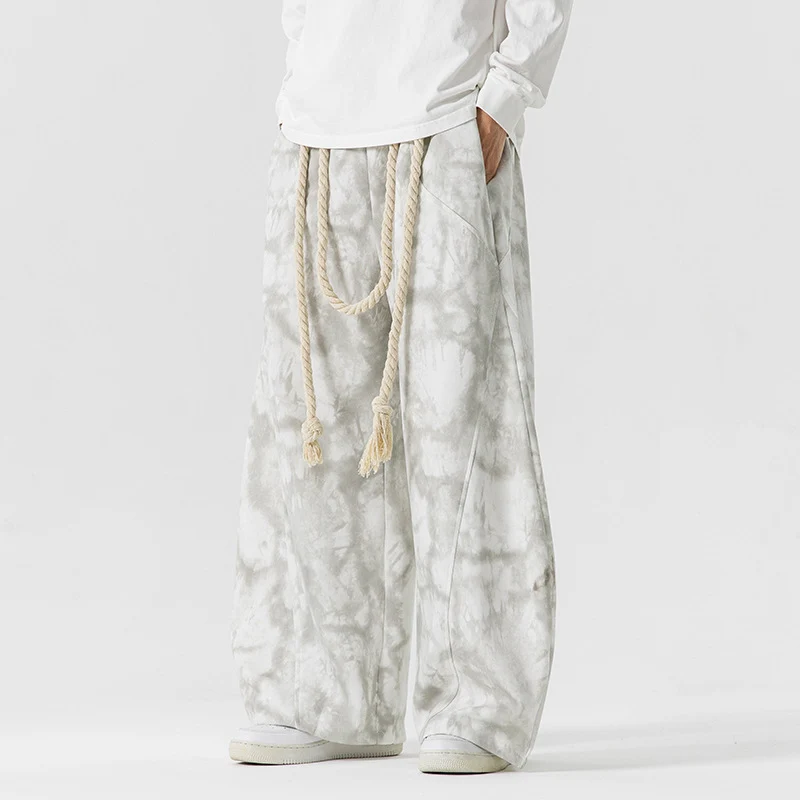 Herren Extraweite Batik-Loungehose im Baggy-Cut mit dekorativem Kordelzug Drune