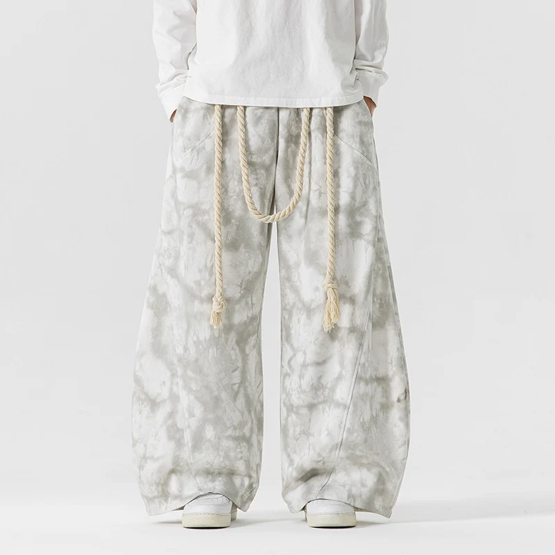 Herren Extraweite Batik-Loungehose im Baggy-Cut mit dekorativem Kordelzug Drune