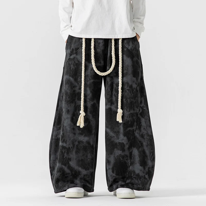 Herren Extraweite Batik-Loungehose im Baggy-Cut mit dekorativem Kordelzug Drune