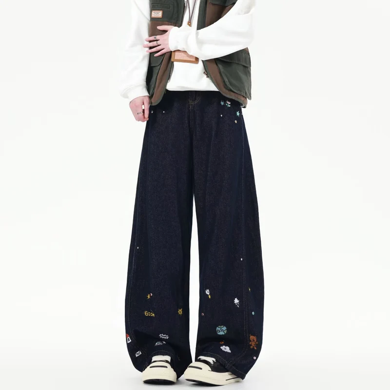 Herren Extraweite Baggy-Jeans mit verspielten Stickereien und weitem Bein Drune