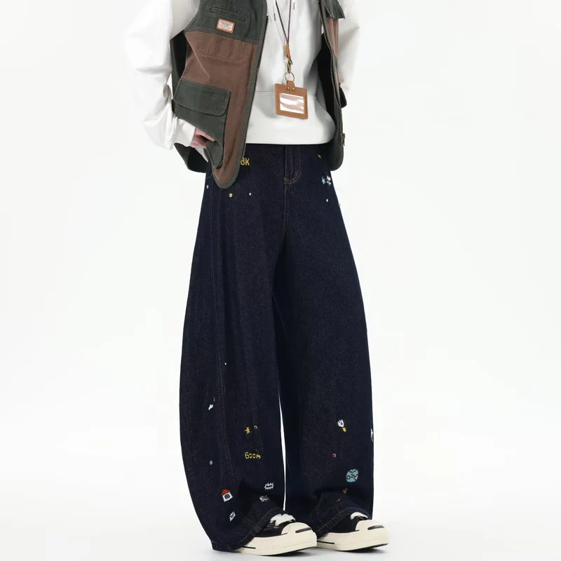 Herren Extraweite Baggy-Jeans mit verspielten Stickereien und weitem Bein Drune