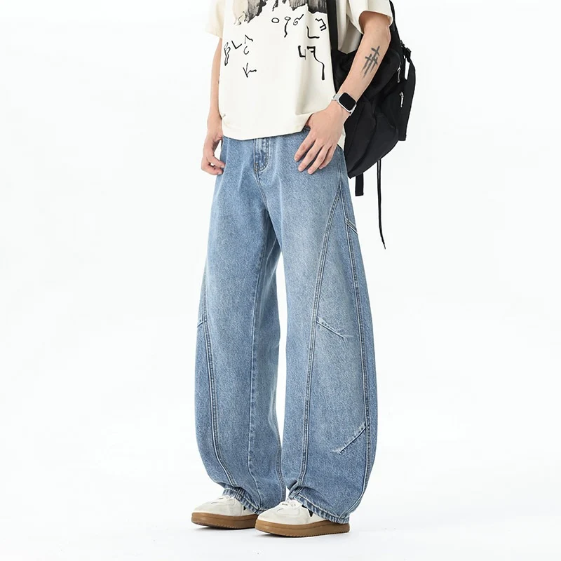 Herren Extraweite Baggy-Jeans mit tiefem Schritt und markanten Kontrastnähten Drune