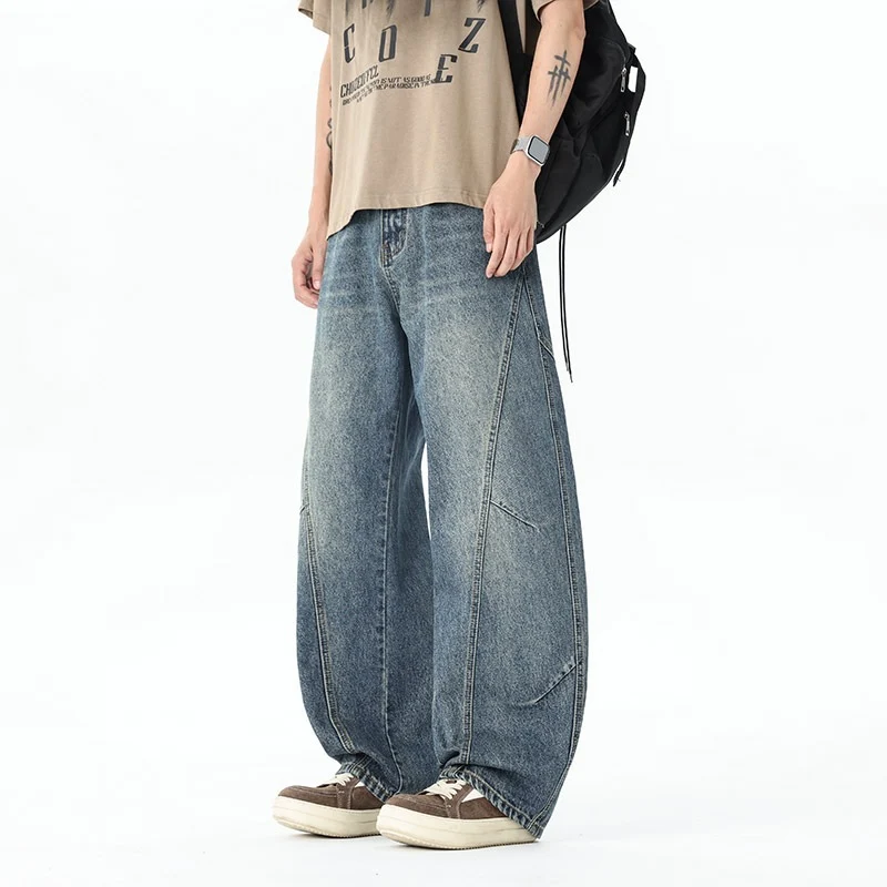 Herren Extraweite Baggy-Jeans mit tiefem Schritt und markanten Kontrastnähten Drune