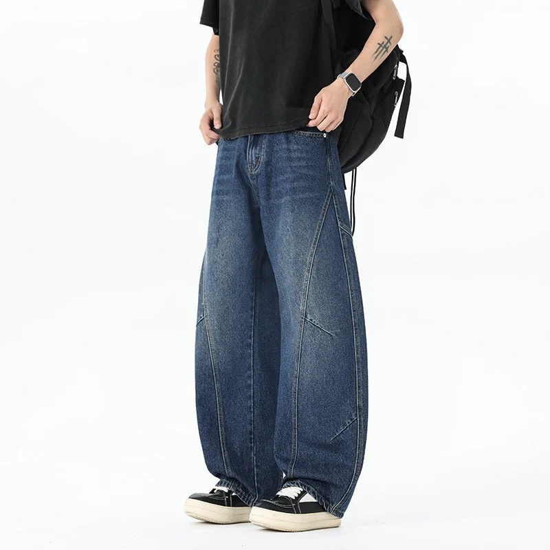 Herren Extraweite Baggy-Jeans mit tiefem Schritt und markanten Kontrastnähten Drune