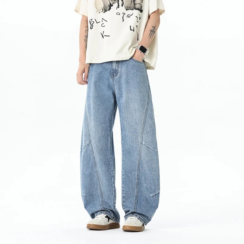 Herren Extraweite Baggy-Jeans mit tiefem Schritt und markanten Kontrastnähten Drune