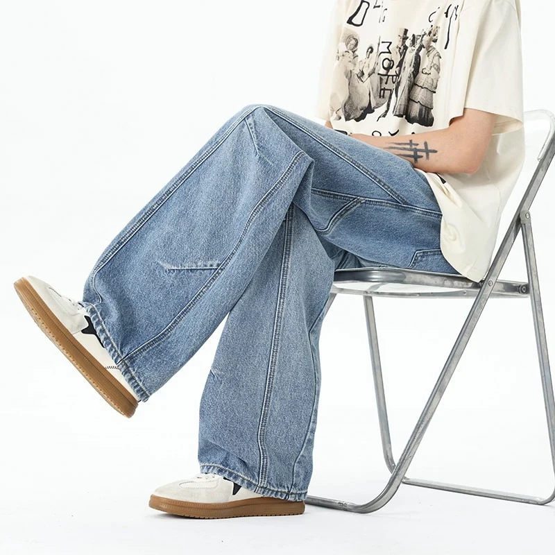 Herren Extraweite Baggy-Jeans mit tiefem Schritt und markanten Kontrastnähten Drune