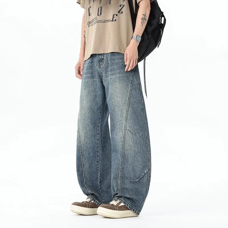 Herren Extraweite Baggy-Jeans mit tiefem Schritt und markanten Kontrastnähten Drune
