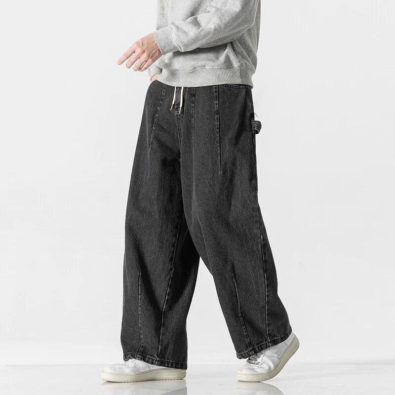 Herren Extraweite Baggy-Jeans im Vintage-Wash mit Tunnelzug und elastischem Saum Drune