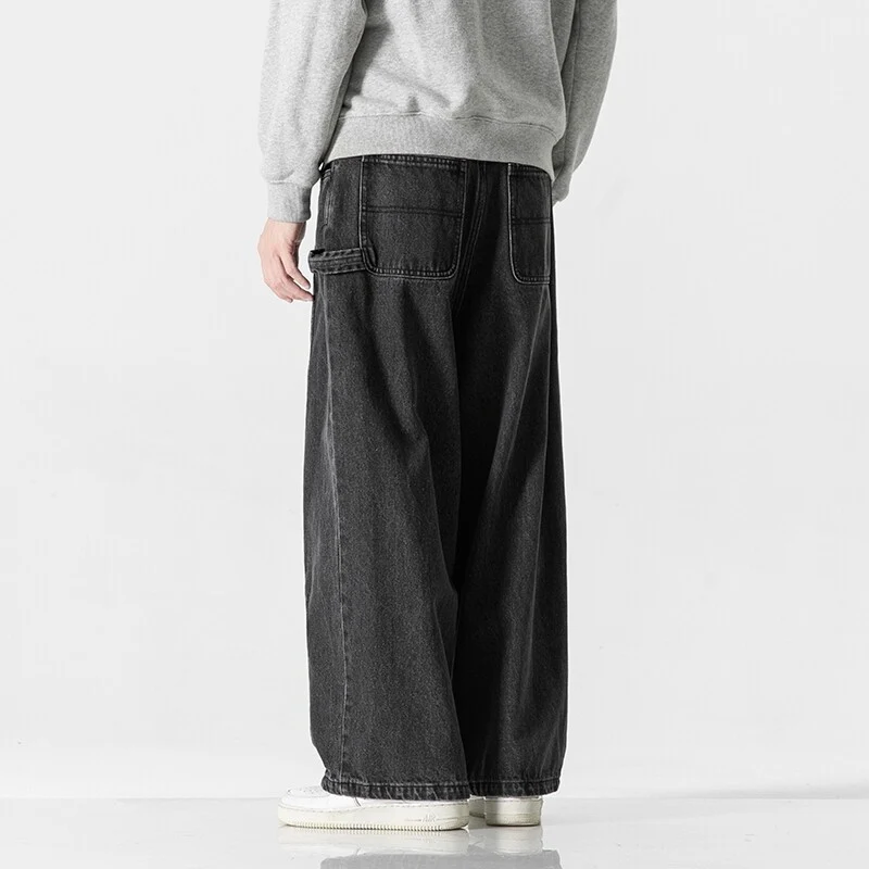 Herren Extraweite Baggy-Jeans im Vintage-Wash mit Tunnelzug und elastischem Saum Drune