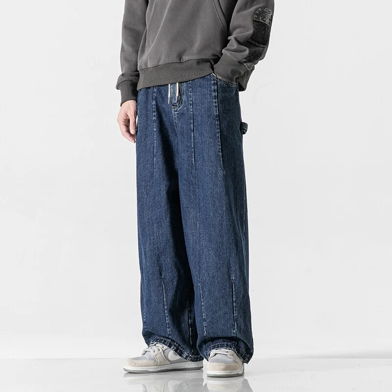 Herren Extraweite Baggy-Jeans im Vintage-Wash mit Tunnelzug und elastischem Saum Drune