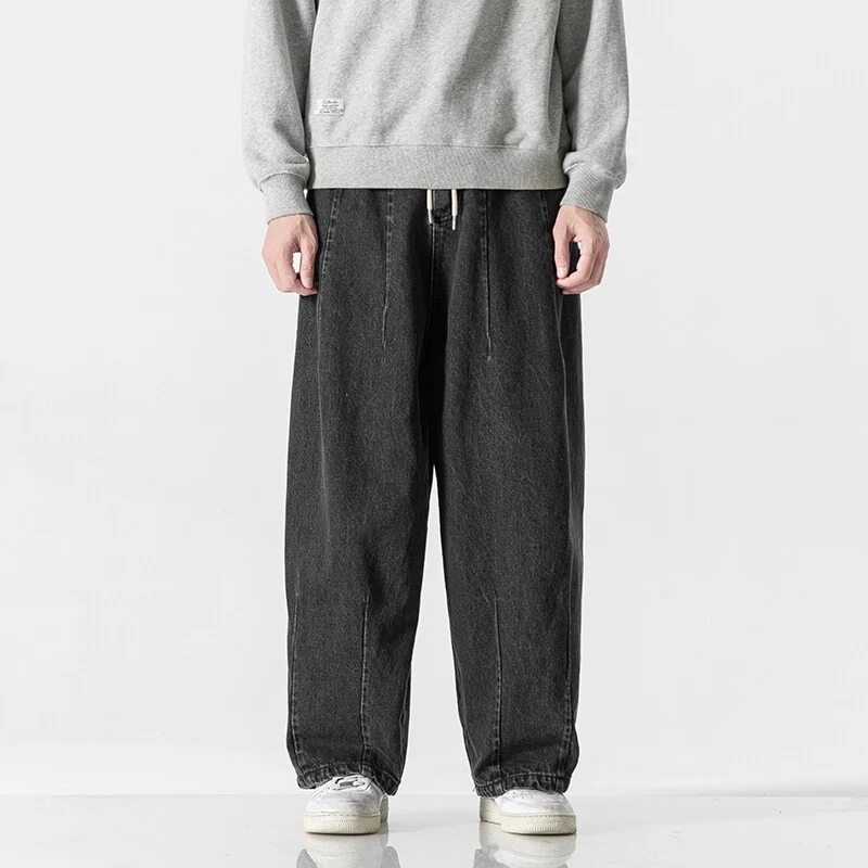 Herren Extraweite Baggy-Jeans im Vintage-Wash mit Tunnelzug und elastischem Saum Drune