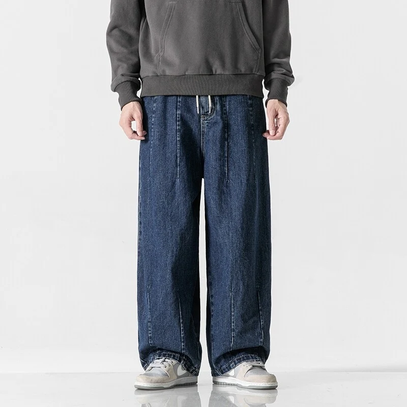 Herren Extraweite Baggy-Jeans im Vintage-Wash mit Tunnelzug und elastischem Saum Drune
