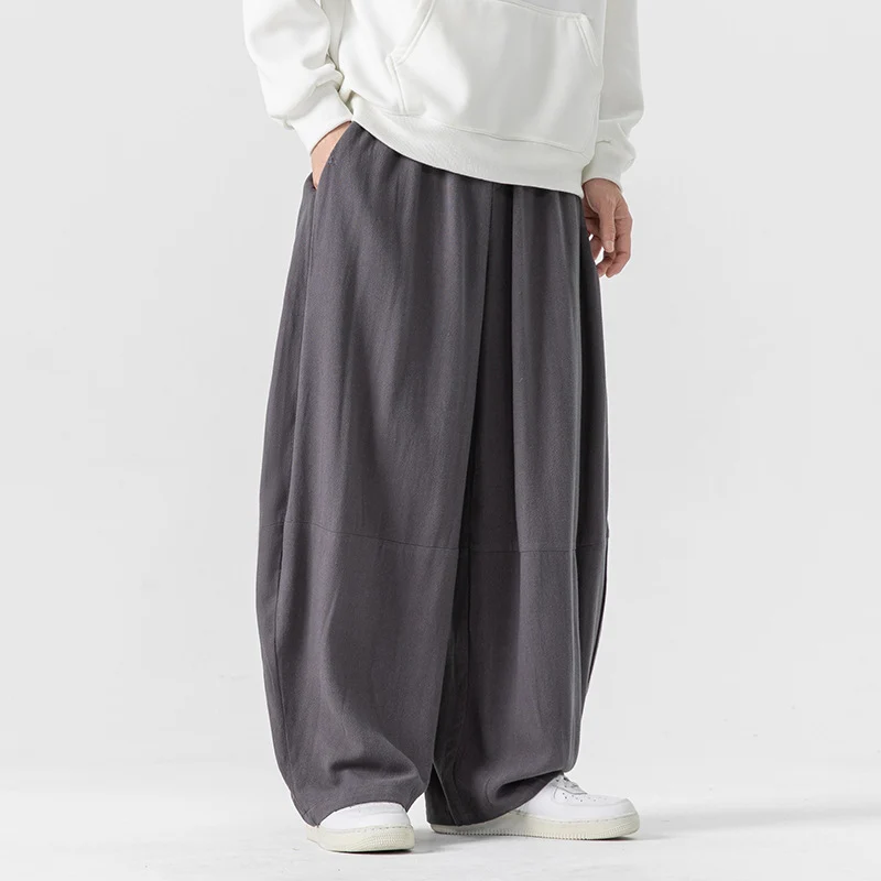 Herren Extraweit geschnittene Ballon-Loungehose mit elastischem Bund, tiefem Schritt und soften Baumwollmix Drune