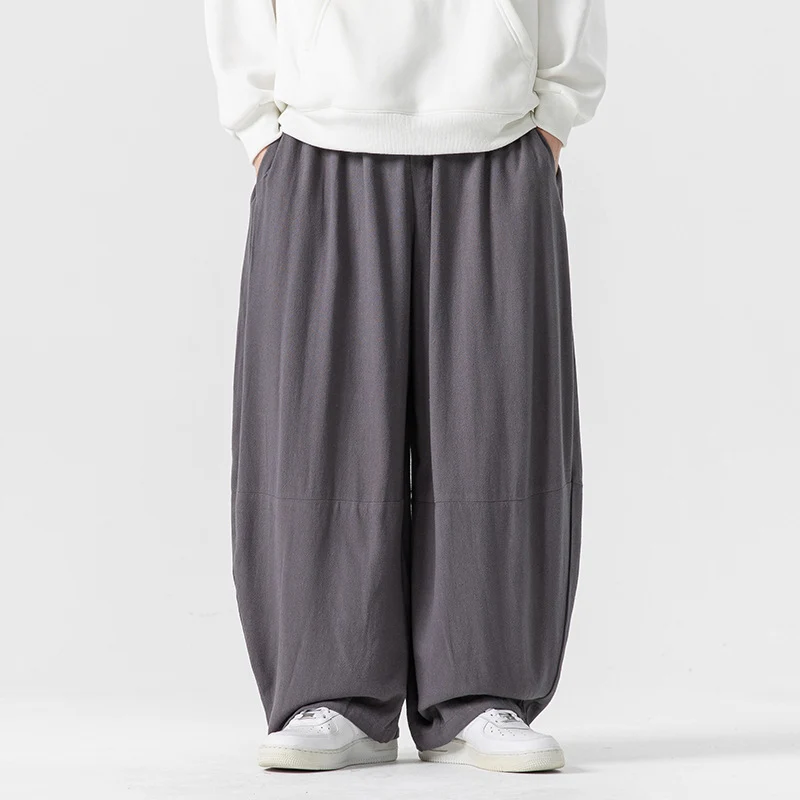Herren Extraweit geschnittene Ballon-Loungehose mit elastischem Bund, tiefem Schritt und soften Baumwollmix Drune