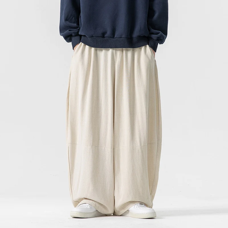 Herren Extraweit geschnittene Ballon-Loungehose mit elastischem Bund, tiefem Schritt und soften Baumwollmix Drune