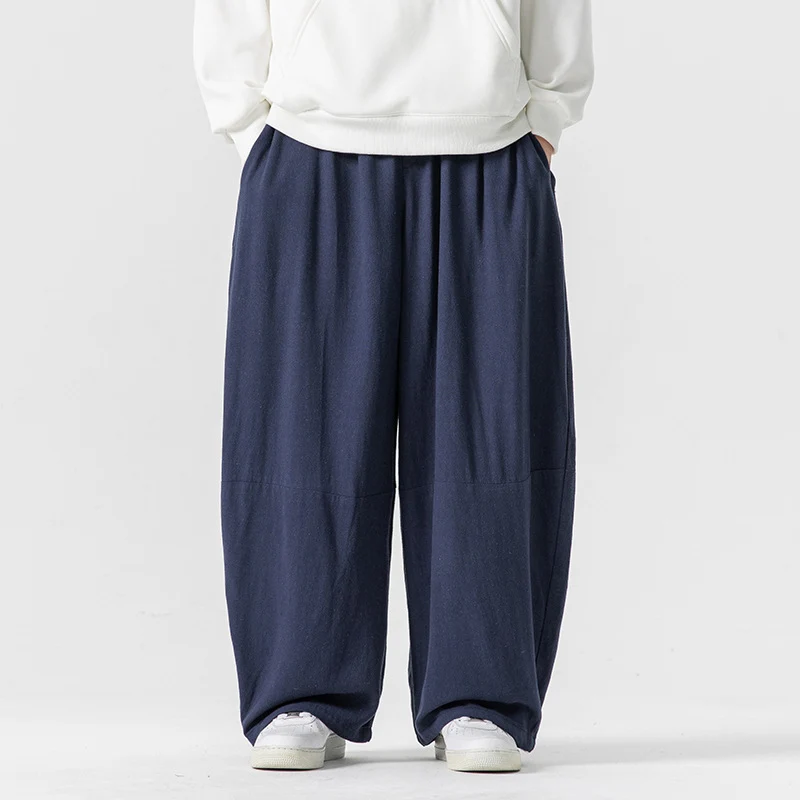 Herren Extraweit geschnittene Ballon-Loungehose mit elastischem Bund, tiefem Schritt und soften Baumwollmix Drune