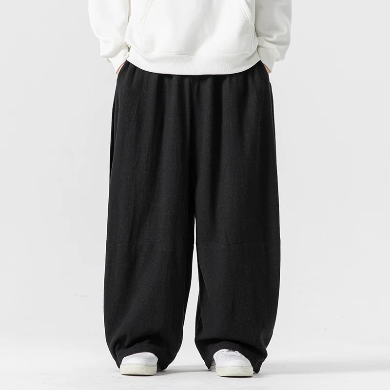 Herren Extraweit geschnittene Ballon-Loungehose mit elastischem Bund, tiefem Schritt und soften Baumwollmix Drune