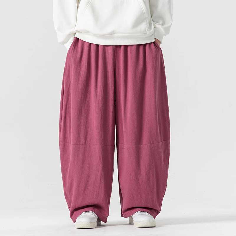 Herren Extraweit geschnittene Ballon-Loungehose mit elastischem Bund, tiefem Schritt und soften Baumwollmix Drune