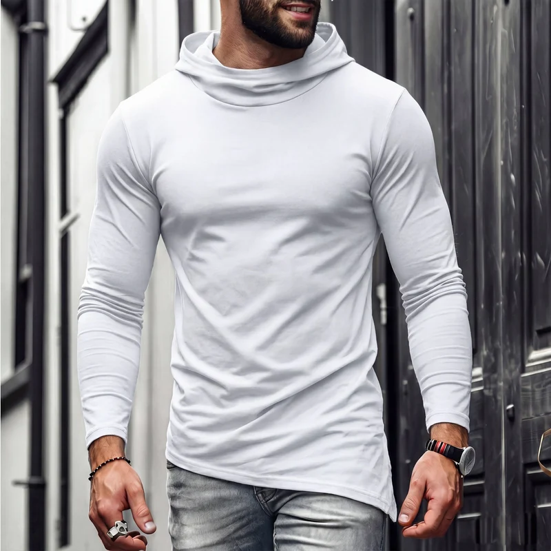 Herren Enganliegendes Langarmshirt mit hohem Schlauchkragen und asymmetrischem Saum Drune